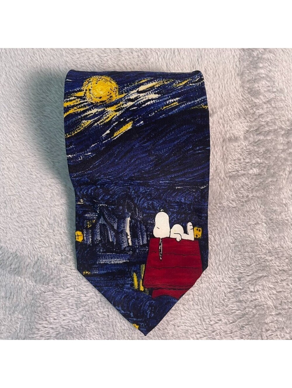 Peanuts Goodnight Vincent Tie Mens Navy Starry Night Snoopy Novelty Art Van Gogh